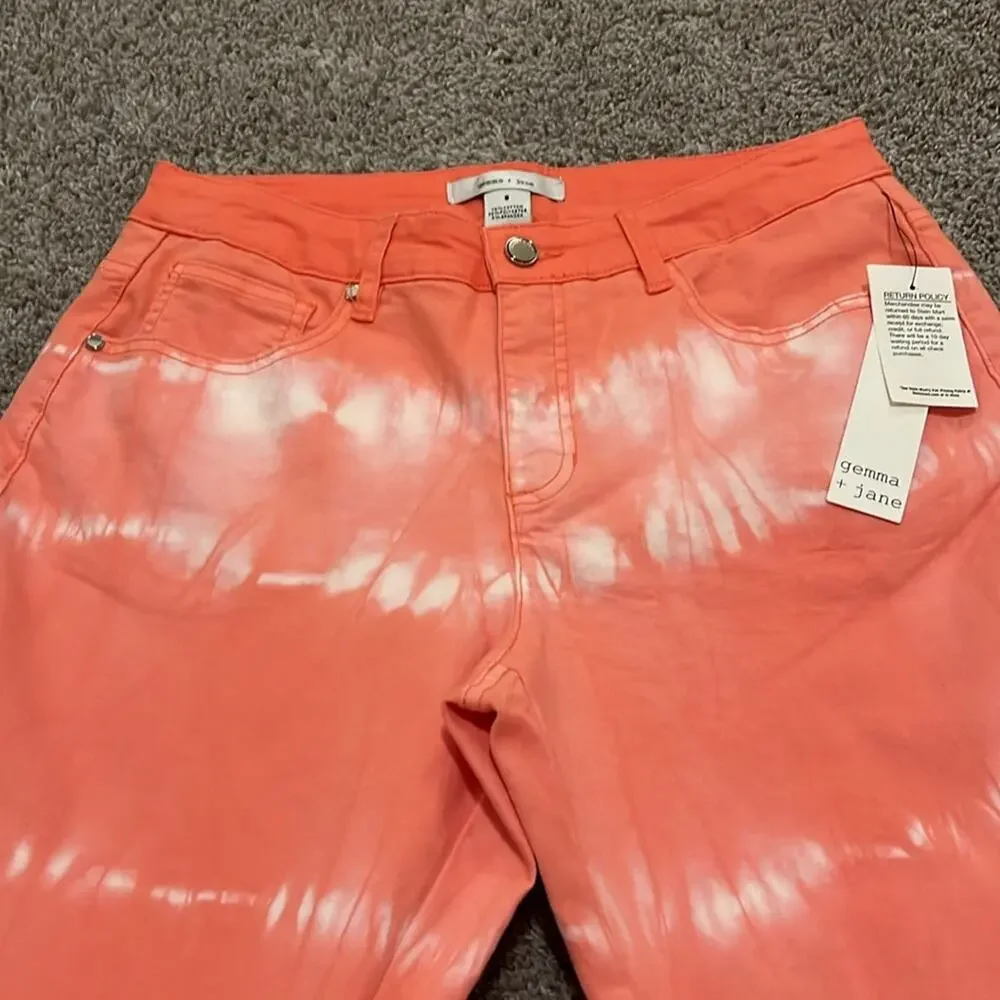 NWT‎ Gemma+Jane Tye Dye Flared Jeans Lace Size 8 Coral Hippie Concert Beach Y2K